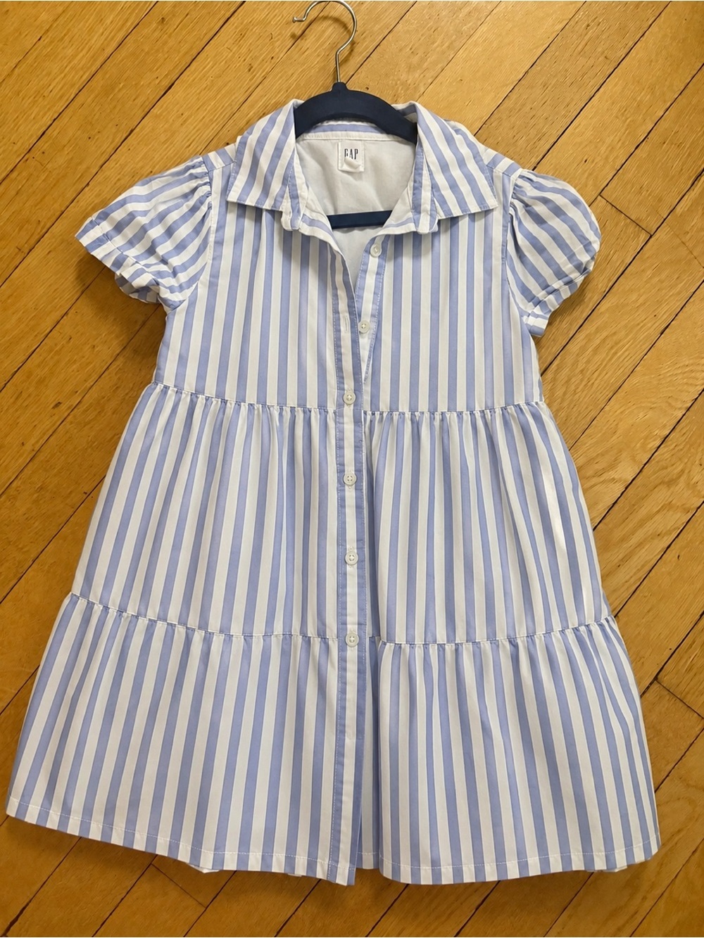 GAP Kids Blue & White Striped Tiered Button-Down Dress Size Small 5-6